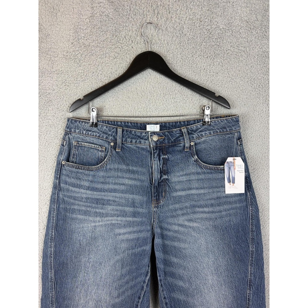 Time And Tru Barrel Jeans Womens 18 Blue High Rise Crop Dark Wash Stretch Denim